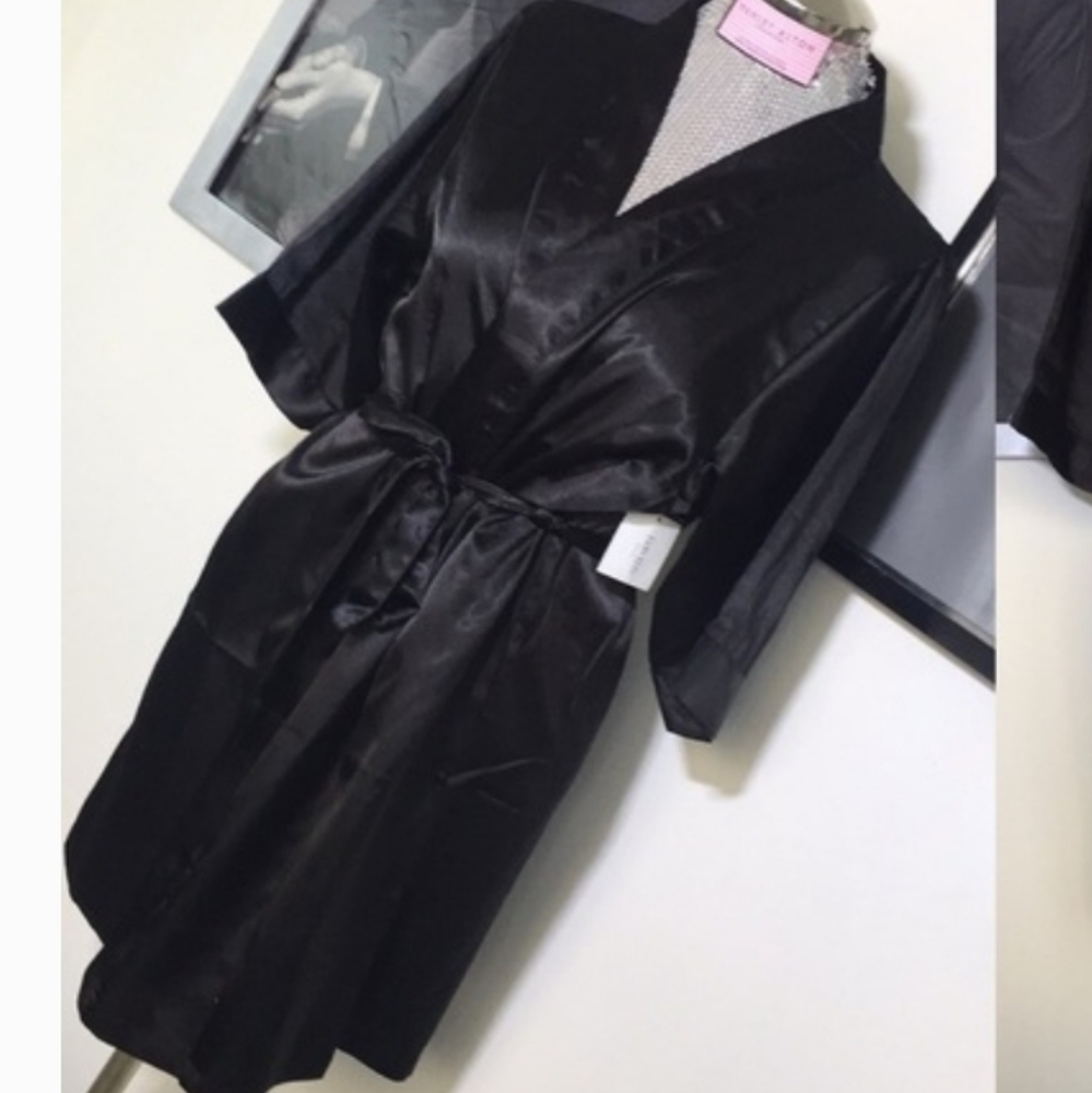 Mrs. Rhinestone Black Satin Robe - Picture 7 of 7